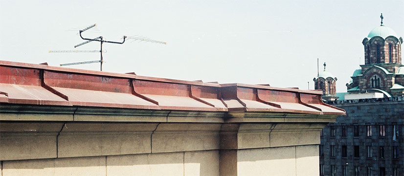 Cornice flashings of several segments..