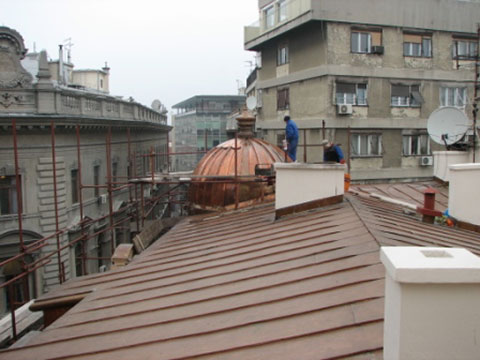 Roof plane and chimney flashings.